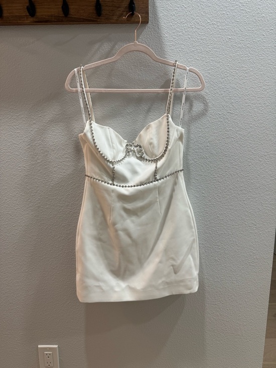 Self-Portrait Dresses & Skirts - Self-Portrait White Mini Dress with Crystal Strap Accent and Crystal bow